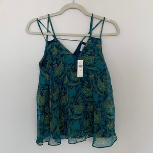 HD In Paris Anthropologie Silk Tank Teal Blue Orange V Neck Size 00